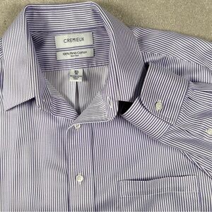 Cremieux Button Up Dress Shirt Purple/White Stripes‎ Pima Cotton Mens 16.5 35